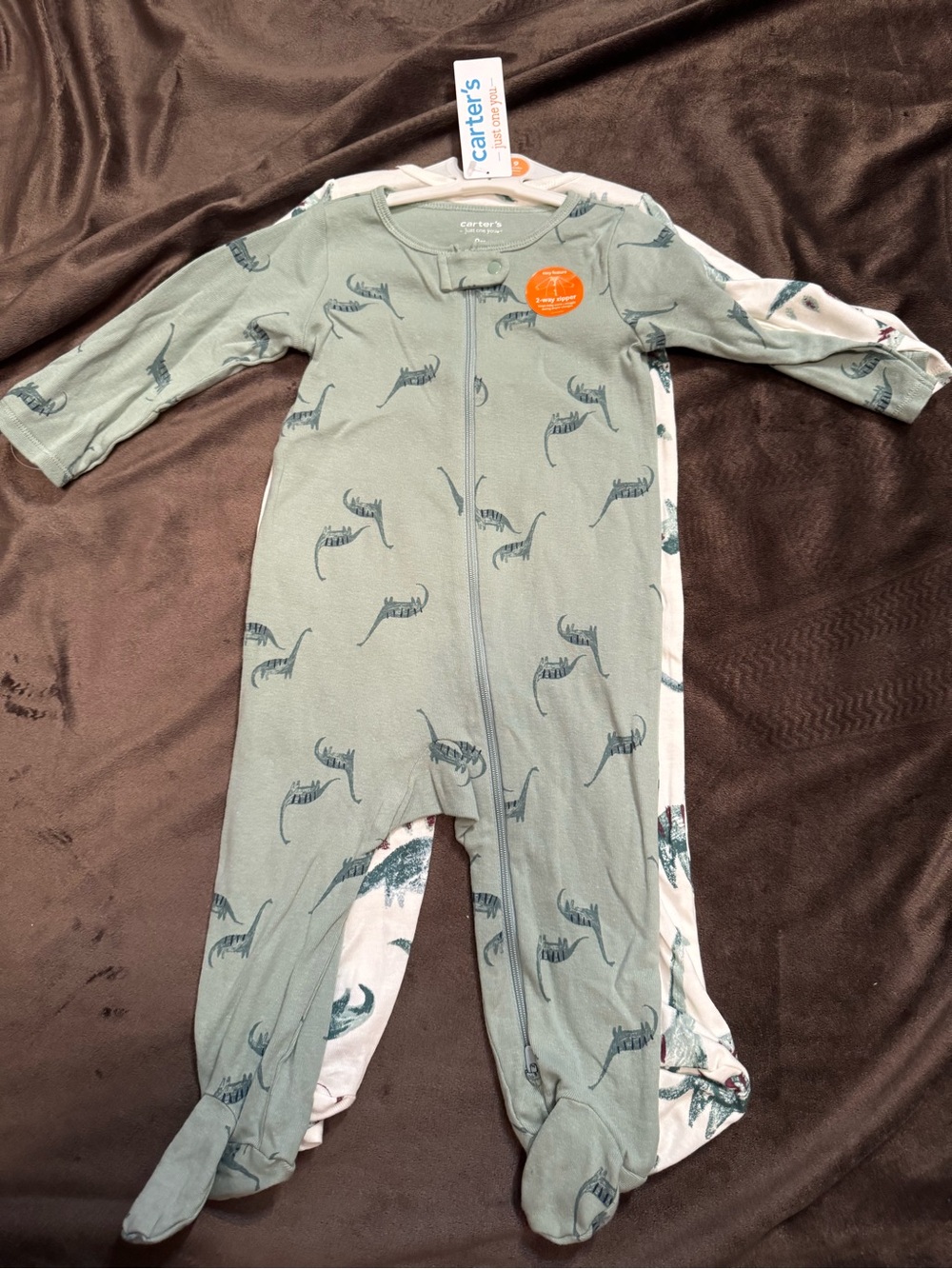 Carter's Sage Green Dinosaur Footed One-Piece